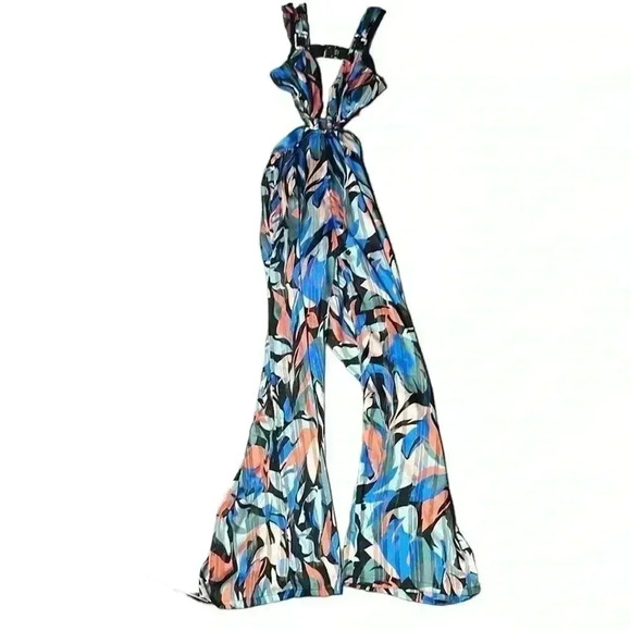 Akira Girl Please wide Leg Multicolor Abstract Detail Jumpsuit Size S - Picture 2 of 7
